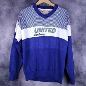 Vintage 80s United Van Lines striped blue v neck sweater